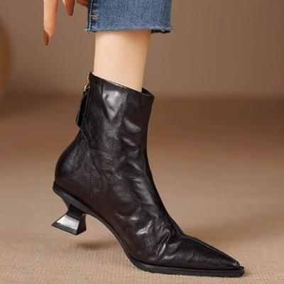 Зимние женские ботильоны дизайнерские винтажные с острым носком модные туфли на толстом каблуке лаконичные короткие ботильоны для женщин