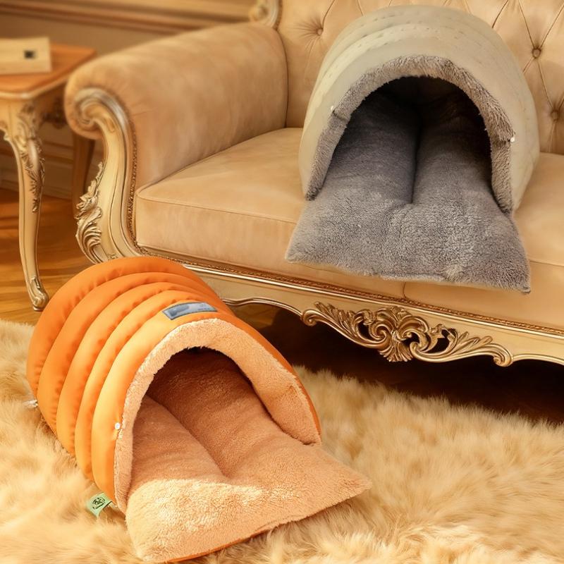 Cozy Cave Nest Winter Warm Enclosed Cat Bed Sleeping Bag Style Windproof Leather Semi Closed Pet Nest