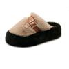 Модные женские пушистые тапочки с металлической пряжкой, пушистые зимние тапочки, зимняя женская обувь на толстой подошве, утолщенное плоское пальто, плюшевые тапочки