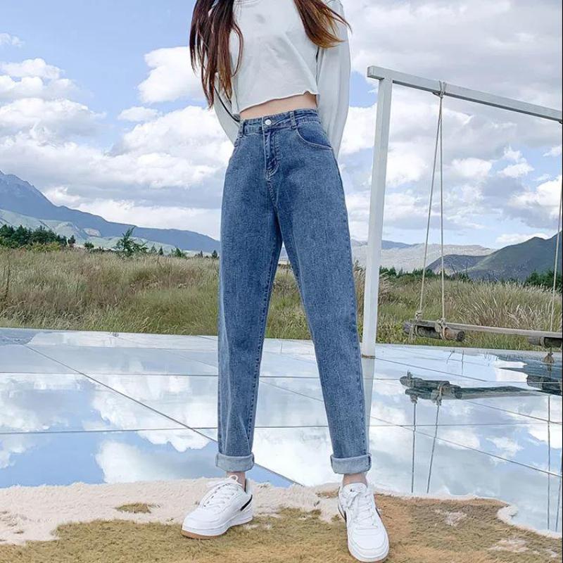 Тонкие летние джинсы с высокой талией. Женские летние свободные прямые штаны-шаровары в форме репы.
