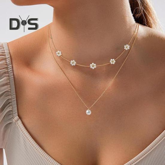 Золотое ожерелье из искусственного жемчуга, позолоченное многослойное ожерелье, цветочный дизайн, колье из искусственного жемчуга, ювелирные изделия, подарки на свадьбы, вечеринки