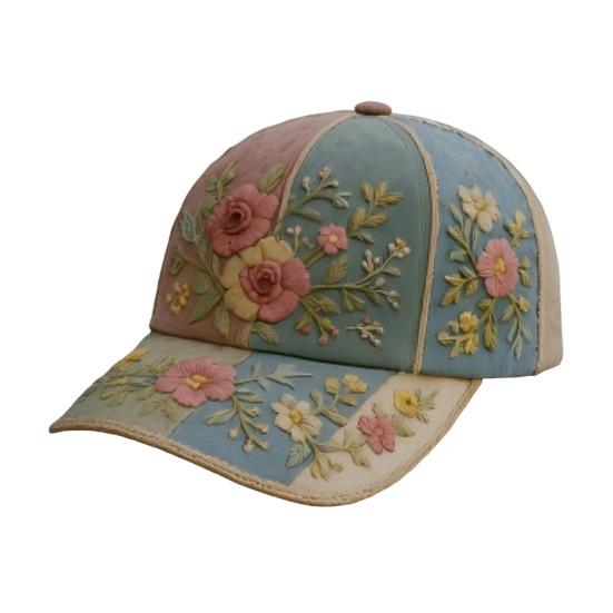 Baseball Hat Embroidery Flower Pattern 3D Printing Retro Sun Protection Summer Cap Hiking Outings Traveling