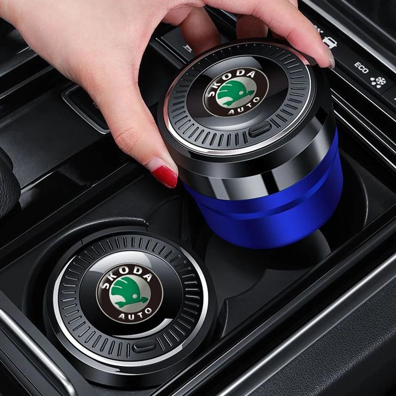 Car Ashtray LED Ceramic Liner For Skoda Octavia Fabia Superb Kodiaq Karoq Kamiq Rapid Yeti Roomster Auto Accessories Keyring EH4