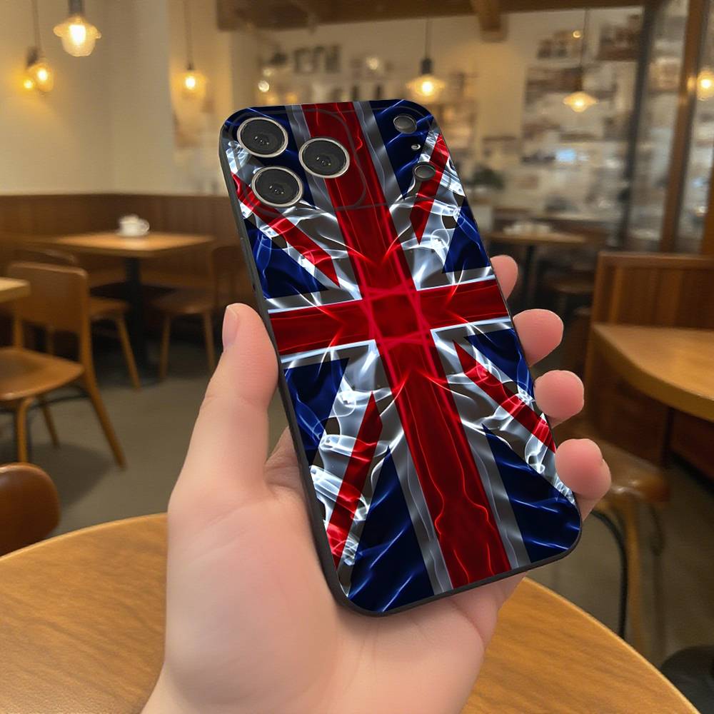 Чехол-бампер Union Jack Британский UK Черный Мягкий Чехол для Телефона Для iPhone 17,16,15,14,13,12,11,Pro,Max,Plus