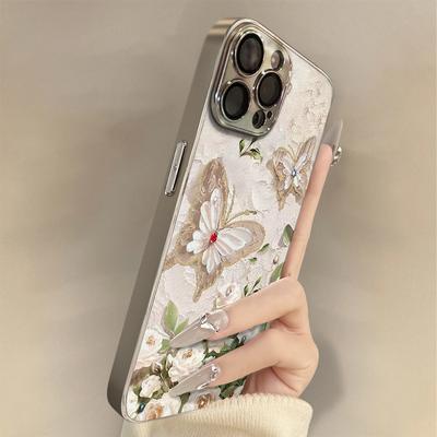 Чехол для телефона Butterfly Flowers для Apple 16 Pro Max Элегантность и Стиль Женский чехол для телефона для IPhone 15 Гальванизированный