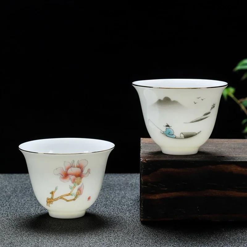 Chinese Cup Tea White Porcelain Retro Style 80ml Teahouse Masters Cup 50ml Ceramics Sake Cup Household Tea Bowl Kung Fu Tea Set