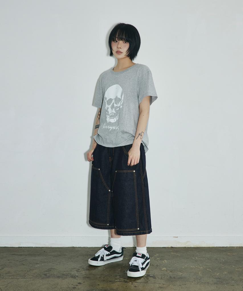 SCALLYWAG Double Knee Carpenter Raw Bermuda Denim Shorts [Indigo]