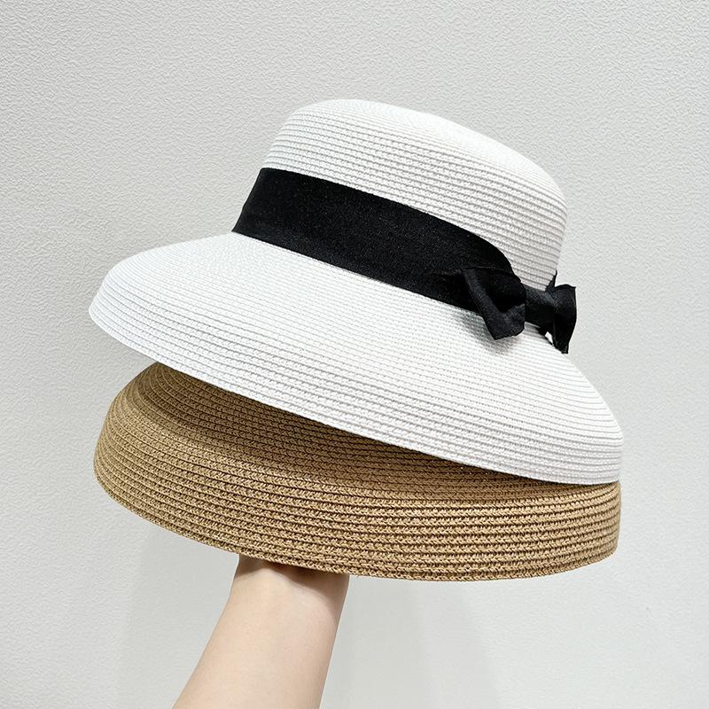 Summer Sun Protection Hat Woven Bow Sun Protection Big Brim Straw Hat UV Protection Fisherman Hat