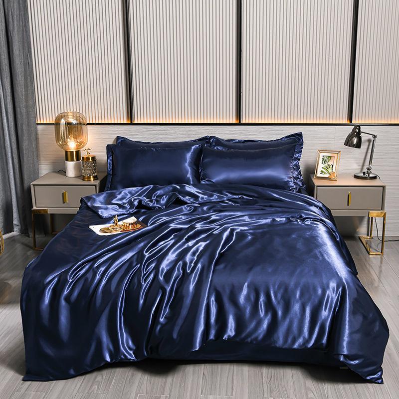 Luxury Blending Natural Mulberry Silk Duvet Cover Set with Fitted Sheet High-end Satin Silky King Size Bedding Set Queen Bed Set