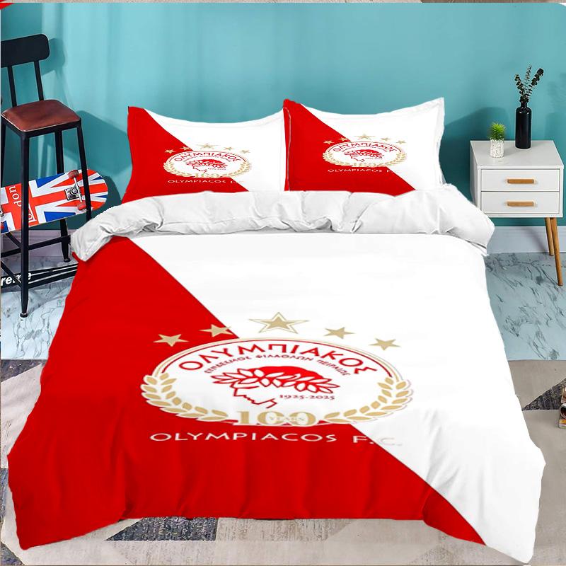 Olympiacos Fc Crest Emblem 3PCS Bedding set,Ideal for 1pc Duvet Cover And 2pcs Pillowcases Perfect for Fan gift,Ideal for Bedroom, Dormitory