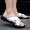 Fashion Summer New Style Simple Slippers Cow Leather Shoes Beach Slippers Men Sandals White Light Soft Bottom Casual Shoes Outdoor Shoes