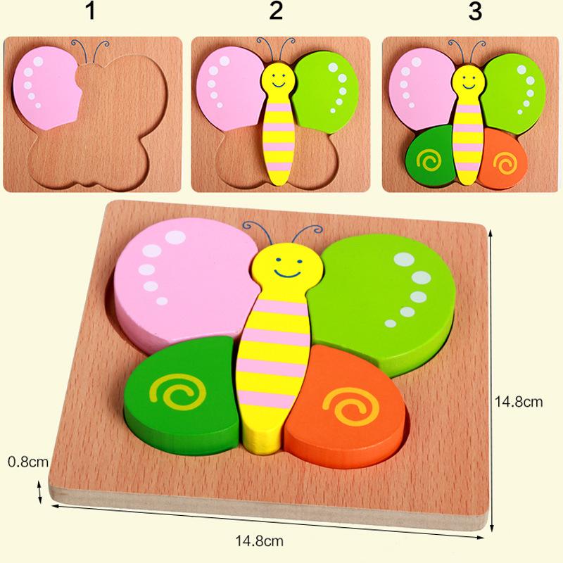 Утолщенная 3D деревянная головоломка «Животные и Транспорт» - Обучающие кубики для младенцев