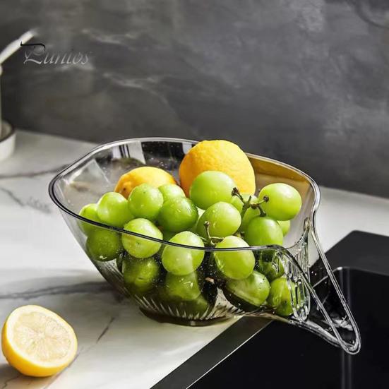 Корзина для сушки фруктов со съемным ситом, пищевая, без BPA, прозрачная, для чистки фруктов, кухонная раковина, улавливатель еды, сушилка