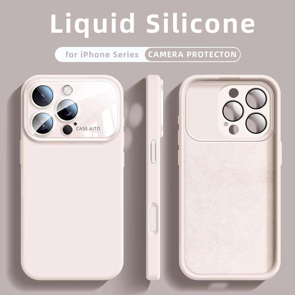 Оригинальный чехол из жидкого силикона для iPhone 17 16 15 14 13 Pro Max 17Pro Air Glass Большое окно Защита камеры Мягкая крышка