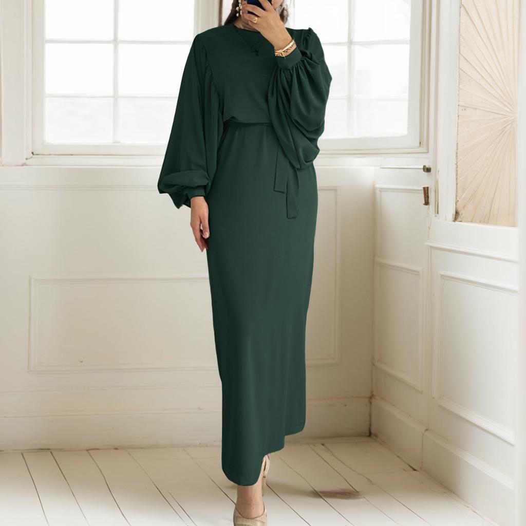 ZANZEA Женское повседневное платье с круглым вырезом и длинным рукавом