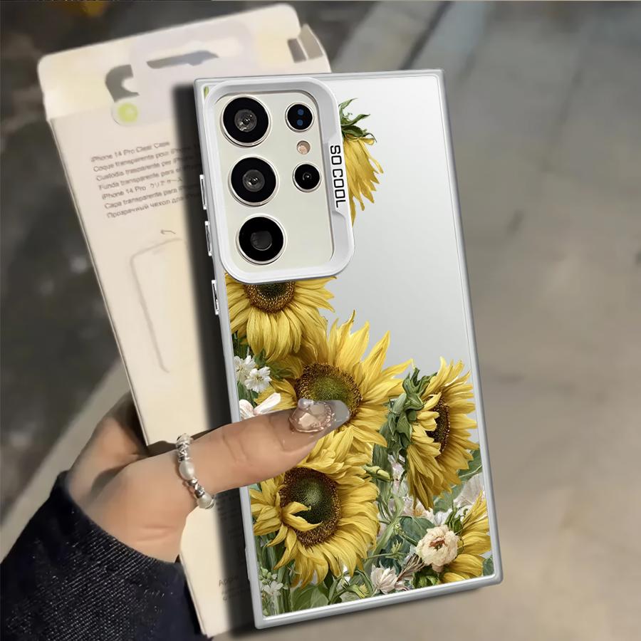 Модный Чехол-Бампер с Рисунком Подсолнуха для Samsung Galaxy S25 S22 S21 S23 Ultra Note 20 Ultra S24 FE S23 S20 Plus S25Edge
