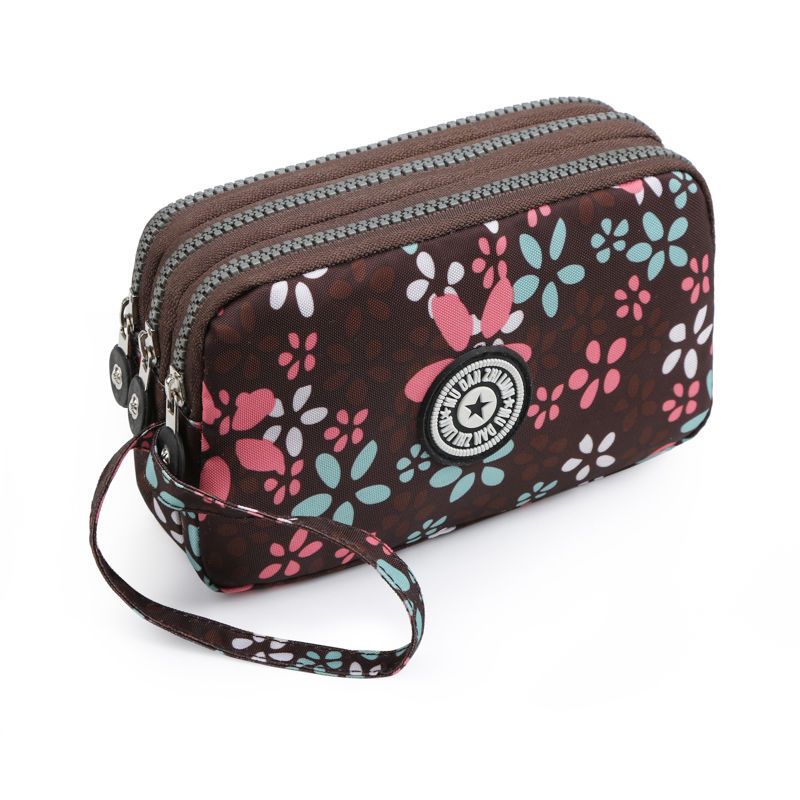 2023 Waterproof Women's Three-layer Zipper Coin Wallet Cosmetic Bag Canvas Women Purse Clutch Women's Purse Best Phone Wallet