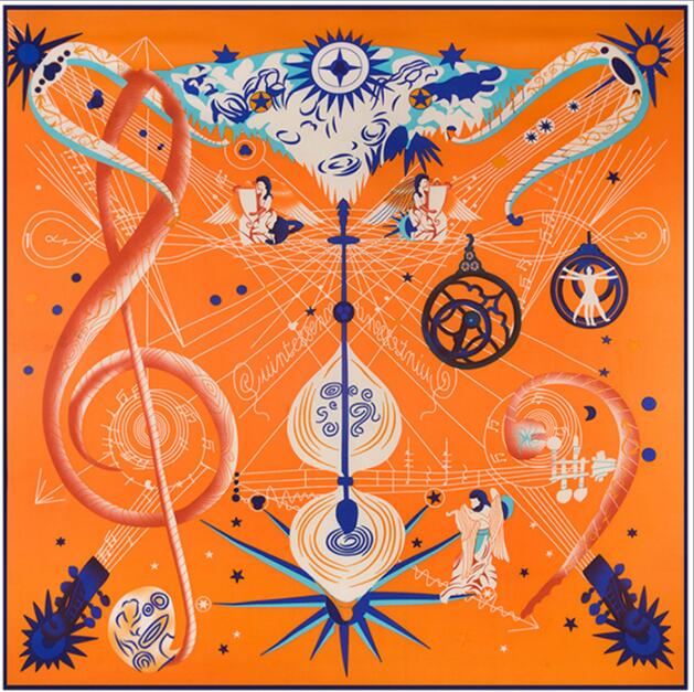 Luxury Brand Shawl Musical Note Angel Print Giant Scarf In 100% Silk Twill Silk Scarf For Women New Headband Square Scarves