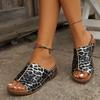 Трендовые женские дышащие удобные сандалии с открытым носком на танкетке, летняя мода с леопардовым принтом, женская обувь с пряжкой