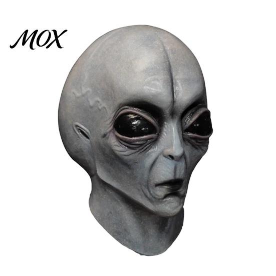 Unobstructed Breathing Alien Mask Halloween Grey Mask, Latex Full Head UFO Cosplay with Big Transparent Mesh Eyes, Soft Sci Fi Party Prop for Adults,