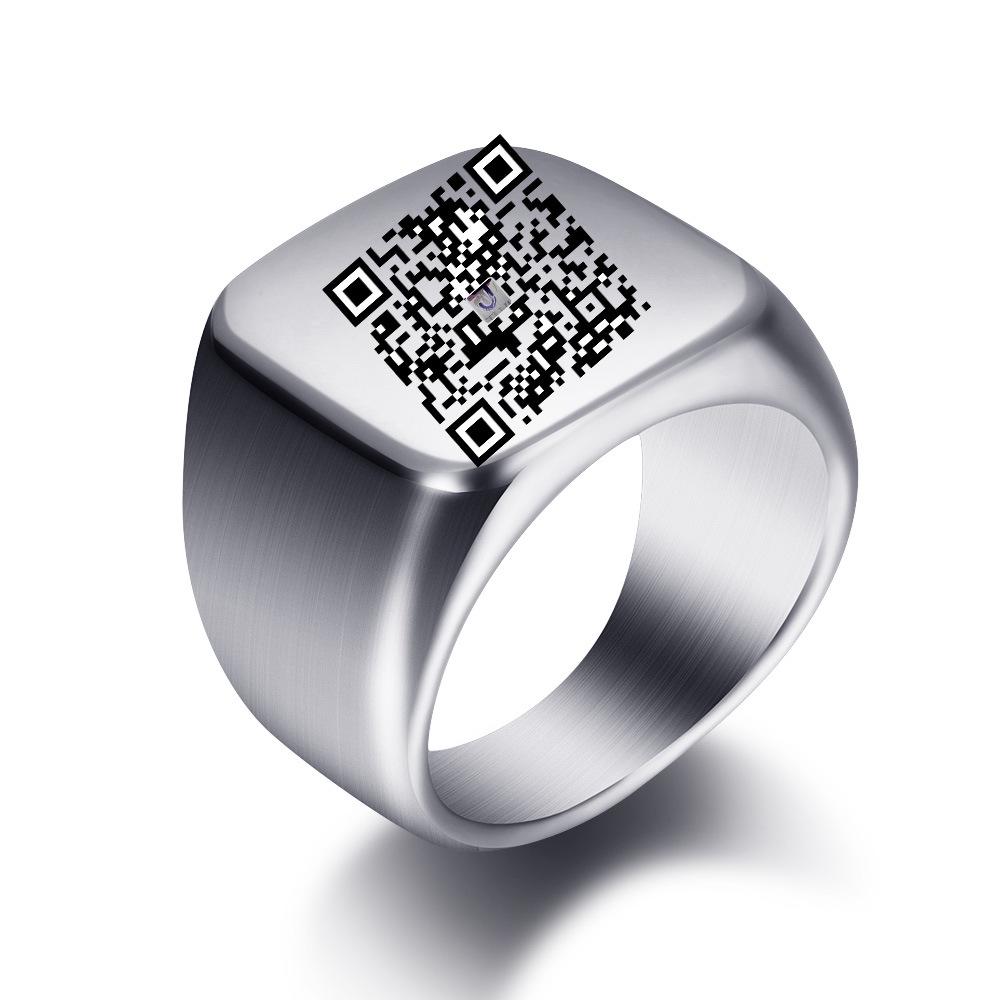 Квадратное кольцо для оплаты по QR-коду из нержавеющей стали, 18 мм - Модный палец-аксессуар с гладкой поверхностью