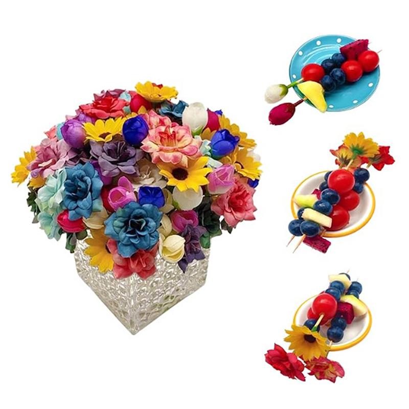 10 шт. Бамбуковые палочки с цветами, Топпер для торта, Стручки тюльпанов, Палочки для коктейлей для закусок, Фруктовые палочки для свадьбы, дня рождения, украшения десерта