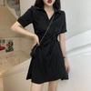 Women's Fashion Summer Spring Solid Color Print Short Sleeve V-Neck High Waist Casual Dresses