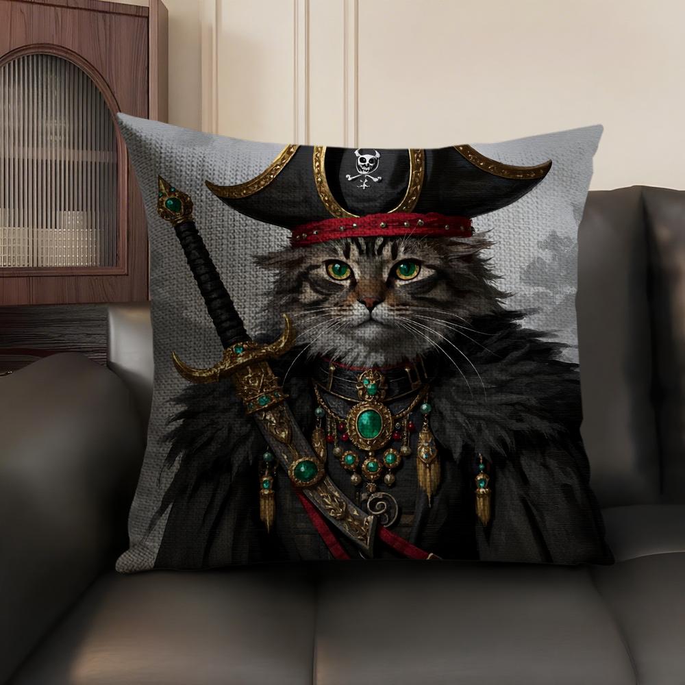 Renaissance Royal Cat Cushion Cover Natural Linen Organic Fabric DoubleSided Printing Sofa Home Decor Gift Pillow Case