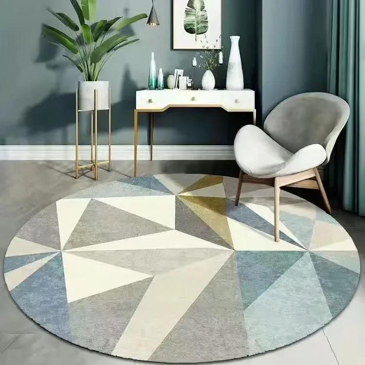 Round Carpet for Study Room – Playful Cartoon Chair Mat for Reading Nook, Soft Bedside Rug Swivel Chair Protector