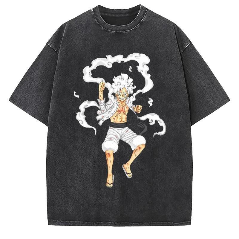Унисекс Оверсайз Аниме Стиранная Футболка Мужская One Piece Уличная Одежда Женская Короткий Рукав Графическая Футболка Летний Харадзюку Повседневный Топ Хип-Хоп