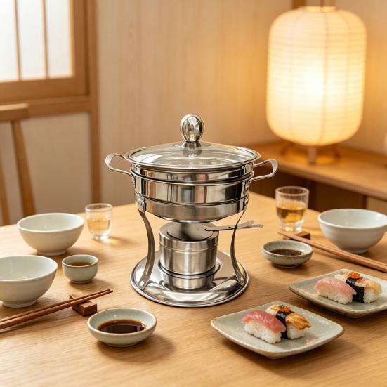 Stainless Steel Thermal Bowl Chafers And Warmers Set with Glass Lid, Round Compact Portable Kitchenware for Travel Serving Bowl, Catering Warmer