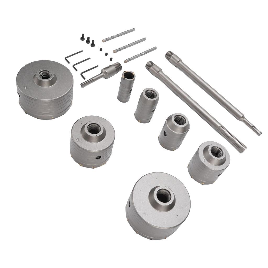 7PCS Hole Saws and 3PCS Connecting Rods Electric Hammer Hole Drilling Cutter Kit for Concrete Brick Cement Wall 30 110mm