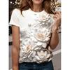 Женская футболка с цветочным принтом 3D, стильная повседневная, с коротким рукавом и круглым вырезом, обычная, для повседневного использования, выходного дня, с принтом, белая, лето, весна