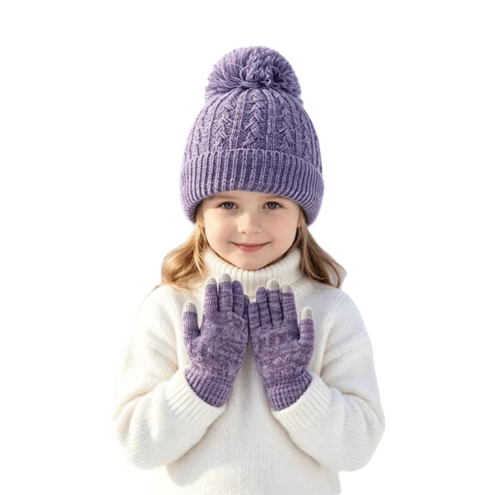 2Pcs/Set Winter Children Hat Gloves Set Warm Touchscreen Gloves Fashion Bonnet Gloves Kits  Kids