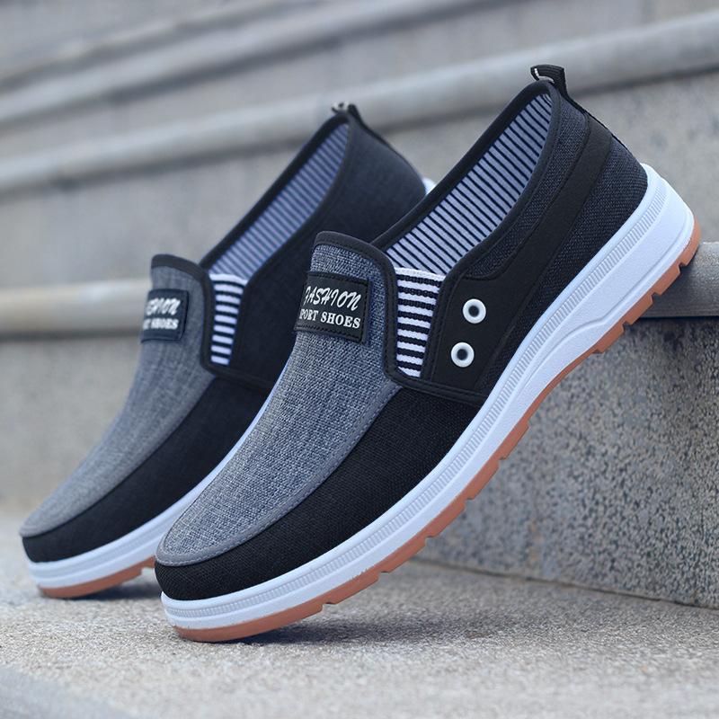 Мужская повседневная обувь Slip on Canvas Модные кроссовки Дышащие летние прогулочные мокасины Нескользящие удобные туфли на плоской подошве