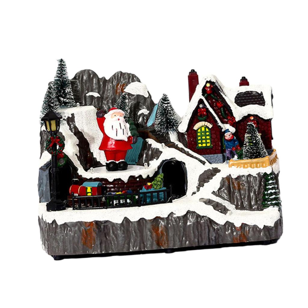 Christmas Music House Train Luminous House Ornament for Living Room Fireplace