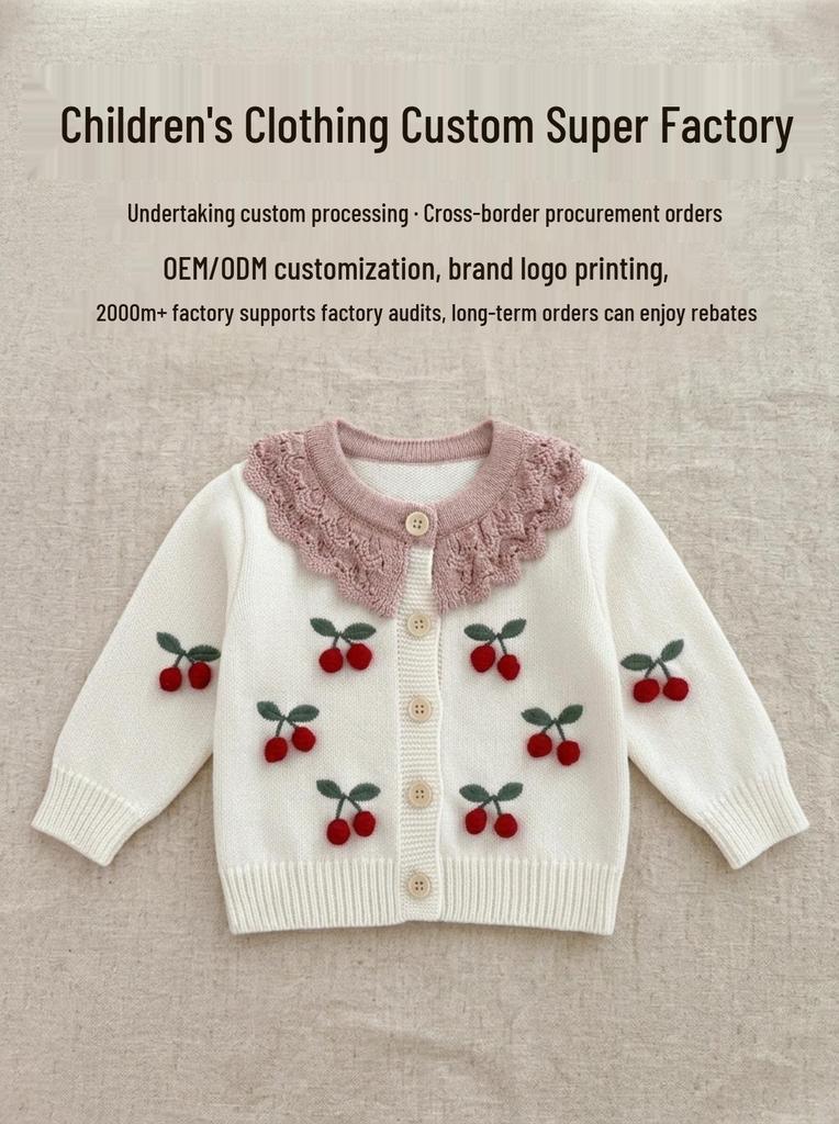 Personalized Pure Cotton Knitted Baby Girl Sweater & Cardigan Set with Logo Printing