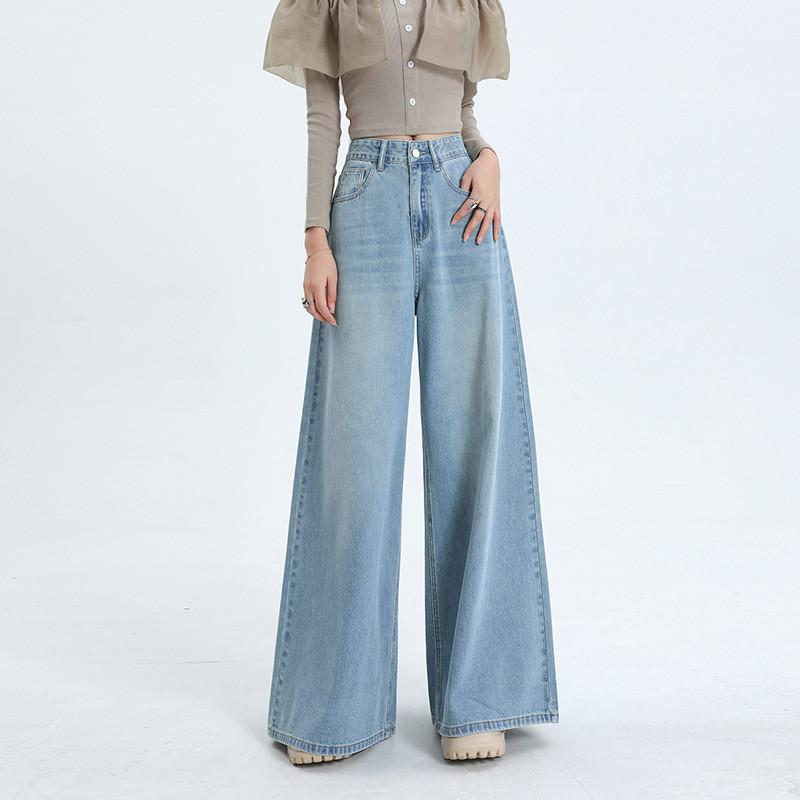 Wide Leg High Waist Jeans For Women With Retro Style And Cotton Denim Fabric