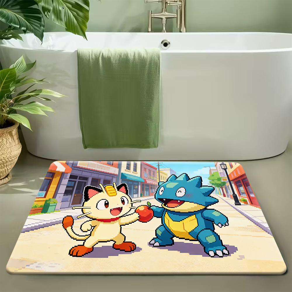 Pokemon Characters Hammock Watercolor Print Non-slip Doormat, Soft Absorbent Floor Rug for Home Decor