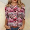 Women's Fashionable Casual Three-Quarter Sleeve Christmas Print Round Neck Top