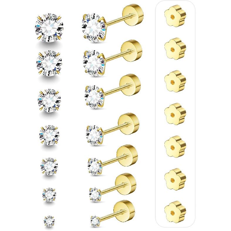 Moissanite Lab Created Diamond Earrings 0.6ctw-3.0ctw Solitaire Studs, D Color VVS1, Hypoallergenic 925 Sterling Silver, 14K White Gold Plated,