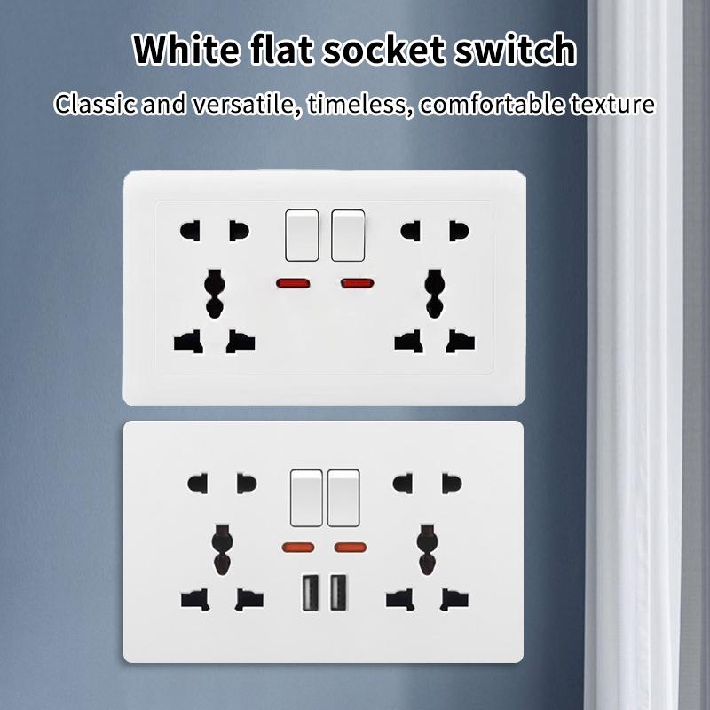 White Universal Wall Power Socket Supply Multifunctional 5-Pin Socket Electrical Switch With 2.1A 10W Dual Usb Type-C Charging