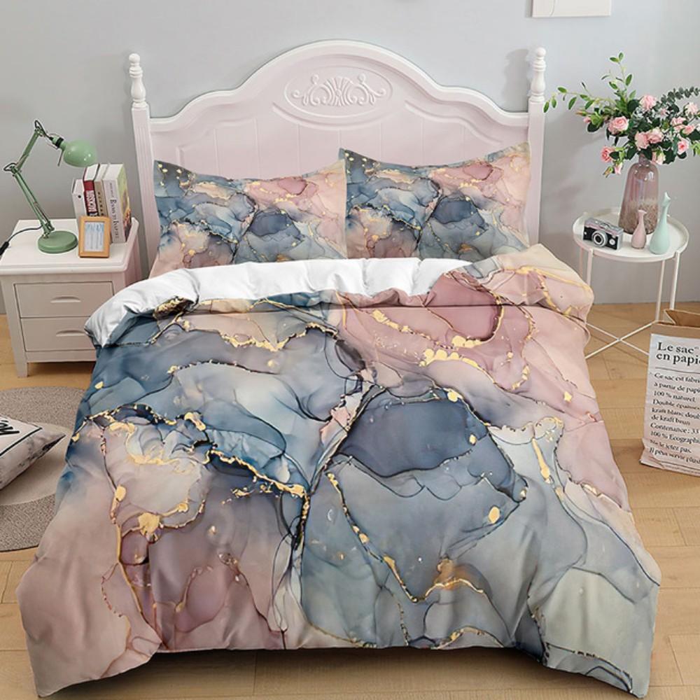 Luxury Black Marble Bedding Set 3D Duvet Cover Set Single Double Twin Full Size Teens Adults Bedclothes Soft Polyester Bed Linen