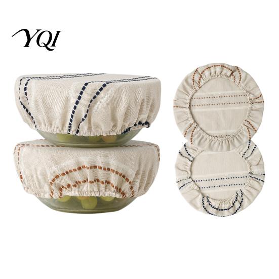 Breathable Fabric Covers for Fermented Dough Sourdough Jars Covers, Reusable Elastic Linen Bowl Retro Striped Zero Waste Plastic Wrap Alternatives