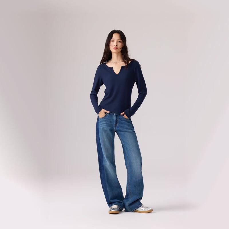 Levi's Женская американская ретро футболка с V-образным вырезом, длинным рукавом, приталенного кроя