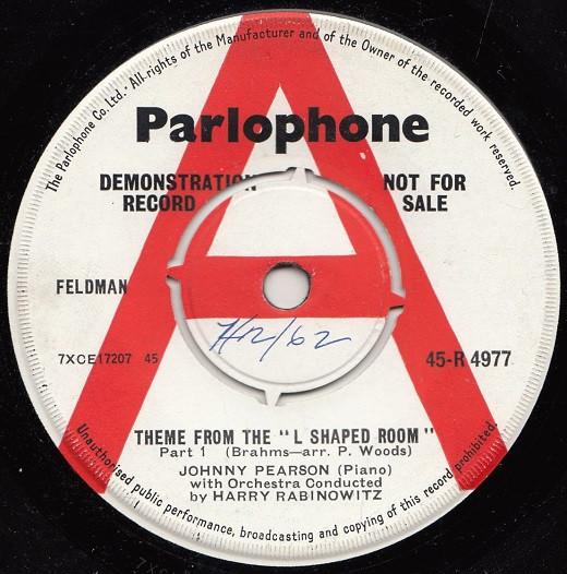 7inch Record JOHNNY PEARSON - Theme From The "L Shaped Room" - Pa 45R4977PROMO Parlophone 1962 UK Classical Used