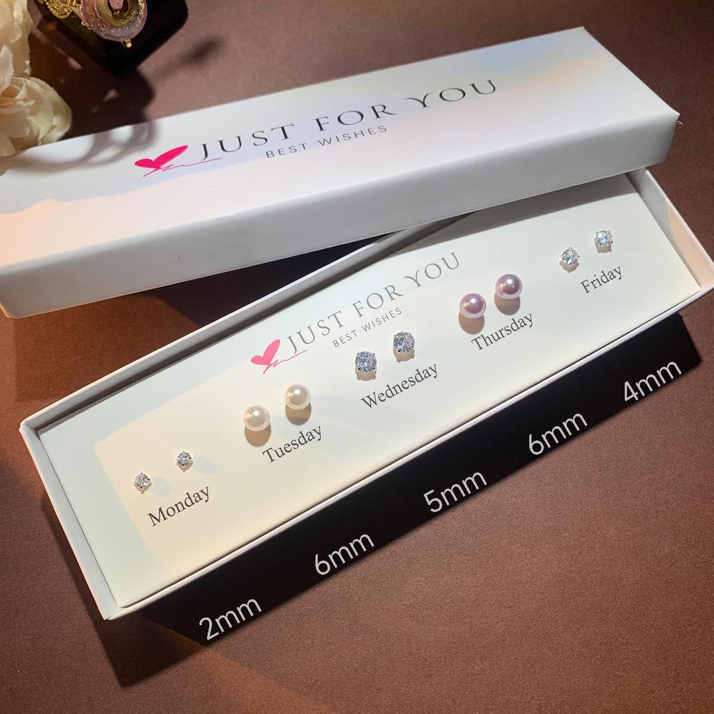 Набор серег-пуссетов в форме сердца с цирконом, цветком и жемчугом для женщин