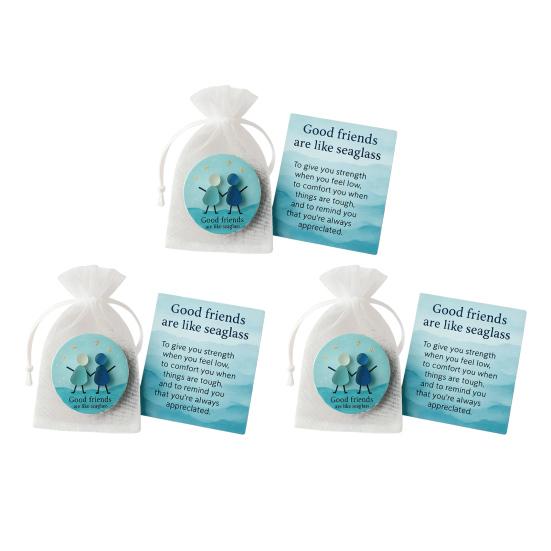 Friendship Sea Glass Christmas Ornament Inspirational Card with Acrylic Charm In Mesh Bag Meaningful