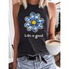 Женская летняя футболка-топ без рукавов с цветочным принтом и буквами, свободная, большая, дышащая и удобная