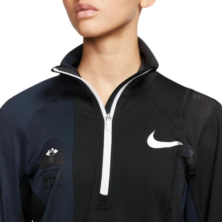 Nike Женская беговая куртка Sacai с полумолнией Черный/Темный обсидиан CD6308-010